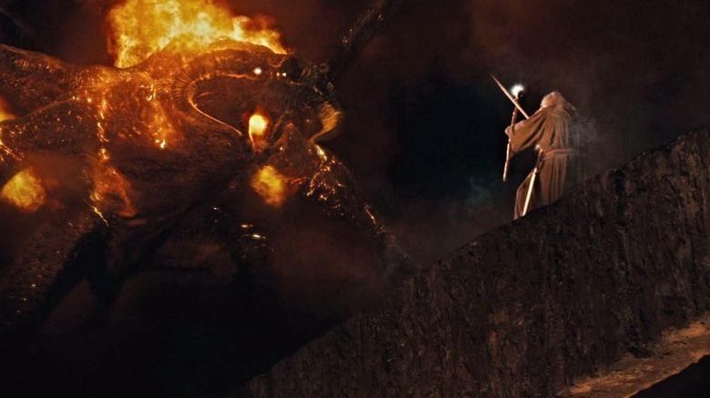 The Balrog bellows at Gandalf on the Bridge of Khazad-dûm in The Fellowship of the Ring