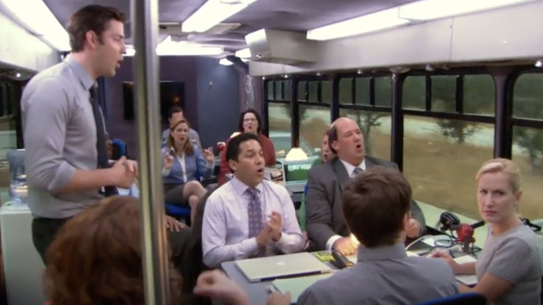 The Office cast on a bus