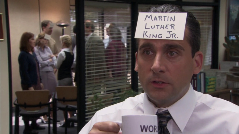 Michael wearing his MLK Jr. sign in "Diversity Day" (2005)