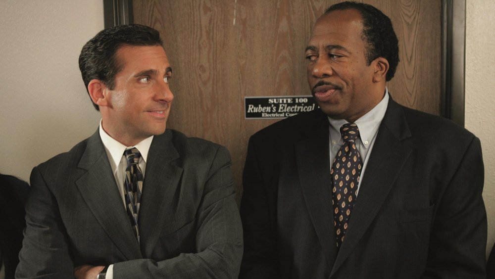 Steve Carell as Michael Scott and Leslie David Baker as Stanley Hudson in The Office