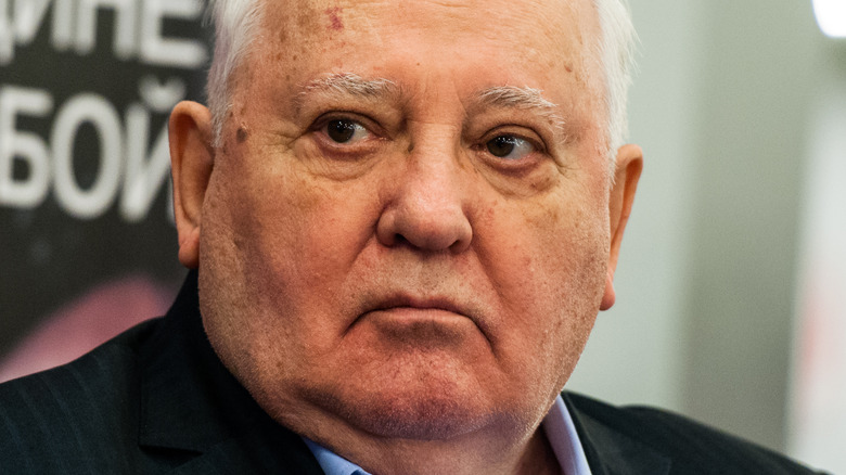 Mikhail Gorbachev looking stern