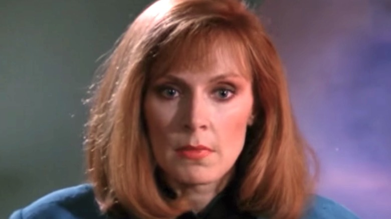 Gates McFadden playing Dr. Crusher