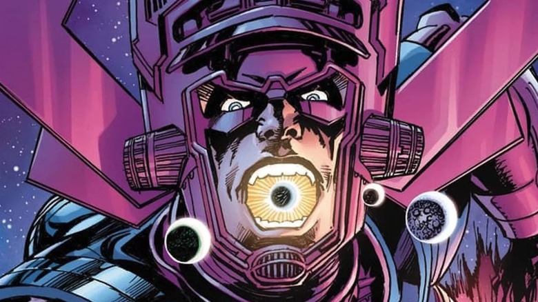 Galactus screams with planets floating in front of him
