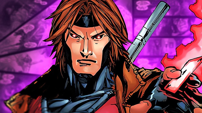 Gambit holding a glowing playing card