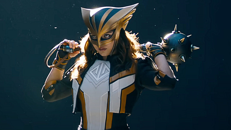 Hawkgirl holding her mace behind her head