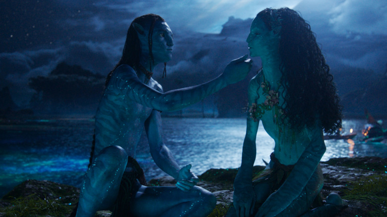 Lo'Ak and Tsireya schmooze in "Avatar: Fire and Ash" (2025(