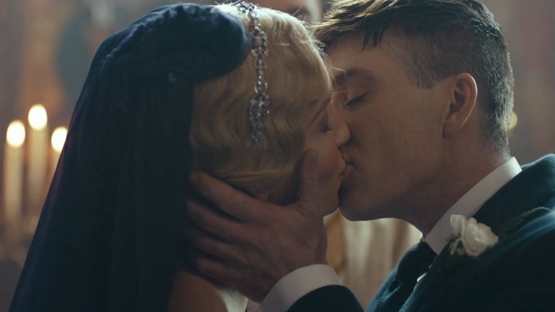 Grace and Tommy Shelby kiss in Peaky Blinders