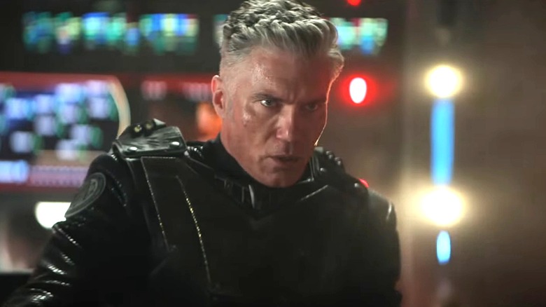 Captain Pike glaring on the Enterprise's brissdge 