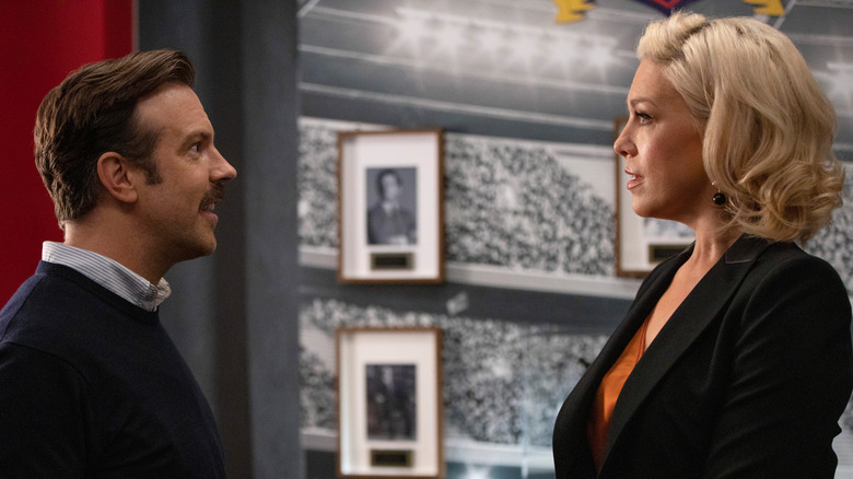 Ted speaking with Rebecca in her office in Ted Lasso season 1 (2020)