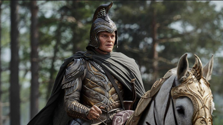 Elrond in armor on a horse in Season 2 of "The Rings of Power" (2022-present)