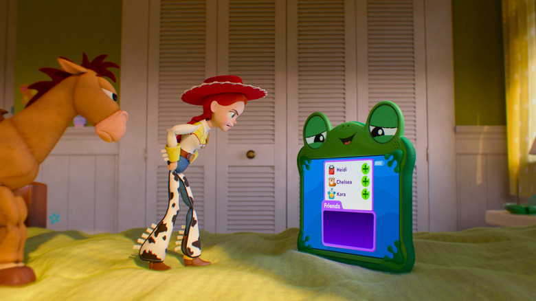 Jessie and Bullseye confront Lilypad in "Toy Story 5" (2026)
