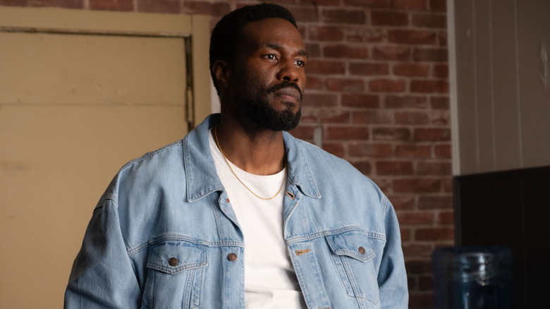 Simon Williams wearing a denim jacket in Wonder Man