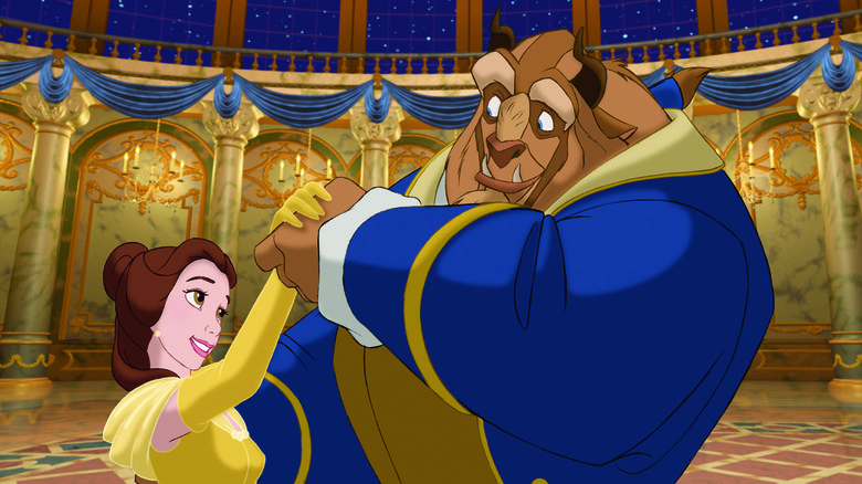 Belle and the Beast dancing together in "Beauty and the Beast"