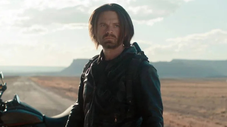 Bucky Barnes standing beside a motorcycle in Thunderbolts