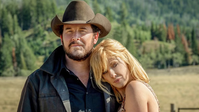 Beth and Rip embrace in "Yellowstone"
