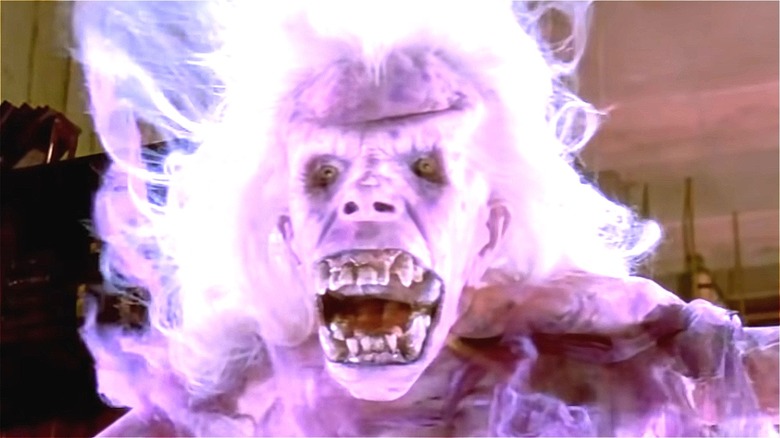 A purple ghost with its mouth open in Ghostbusters