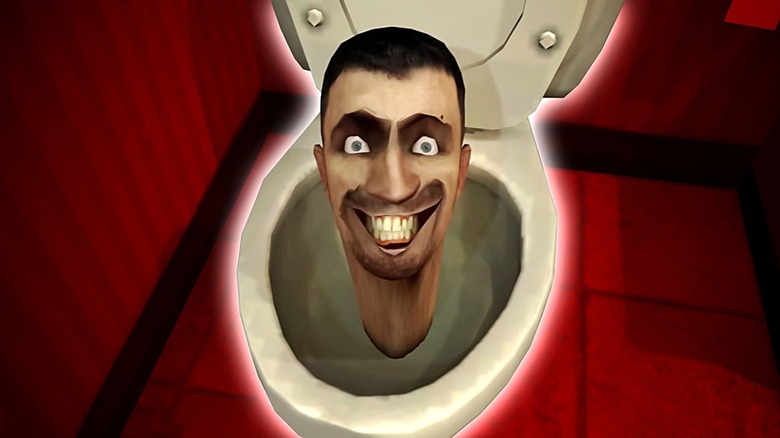 Skibidi Toilet smiling red floor