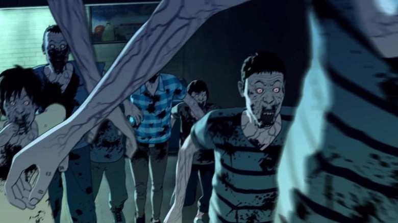 Crowd of zombies running