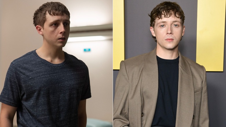 Whitaker looking worried in a tee on The Pitt and Gerran Howell