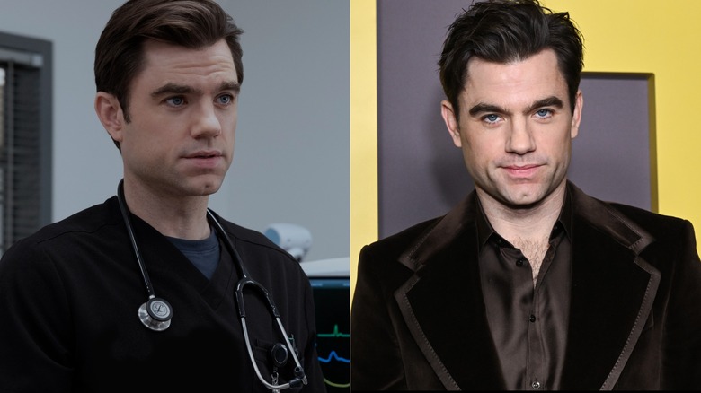 Langdon looking concerned on The Pitt and Patrick Ball at the Pitt premiere