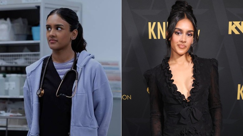 Javadi looking to the side on The Pitt and Shabana Azeez