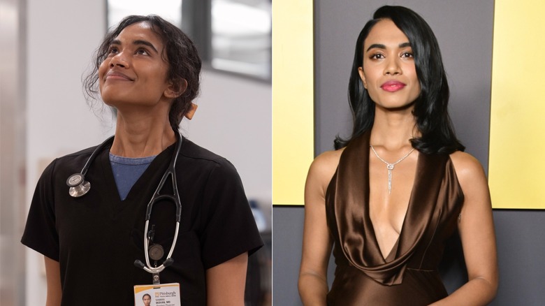 Mohan looking frazzled and looking up on The Pitt and Supriya Ganesh at the Pitt premiere