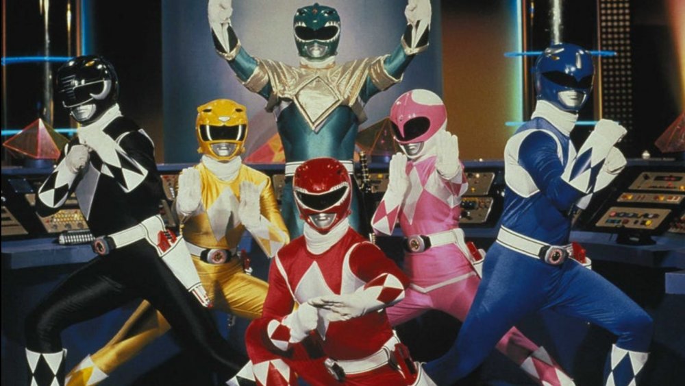 The riginal six Mighty Morphin Power Rangers in a promo photo