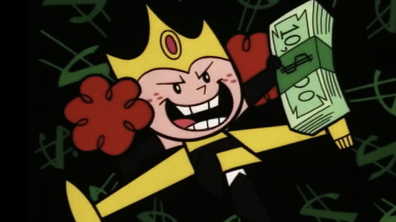 Princess Morbucks laughs and holds a wad of cash in 