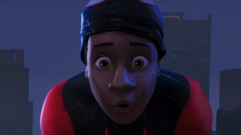 Miles Morales looking surprised in Spider-Man: Into the Spider-Verse