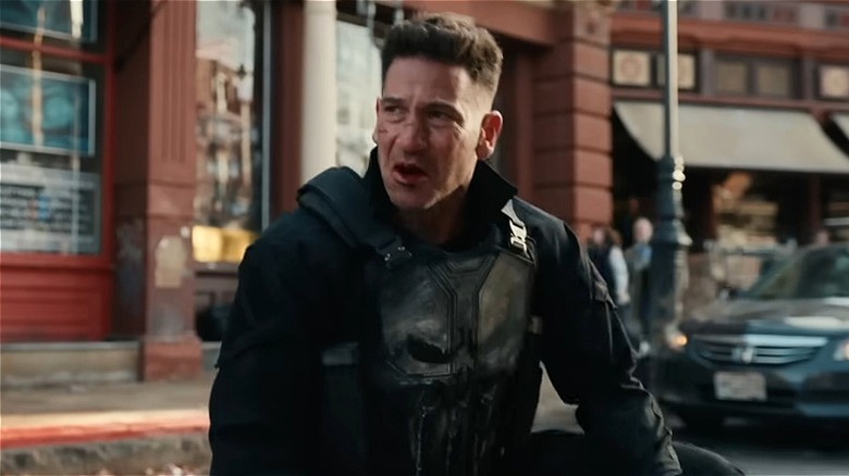 Punisher kneeling on the road in Spider-Man: Brand New Day
