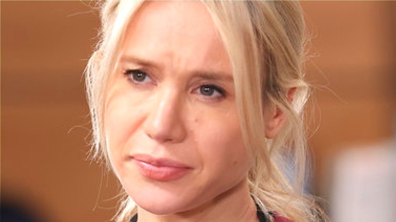 Kristen Hager looking tense