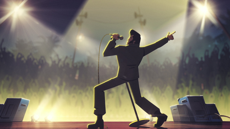 Animated Elvis strikes a pose on stage