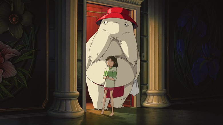 Chihiro and the Radish Spirit leaving the elevator