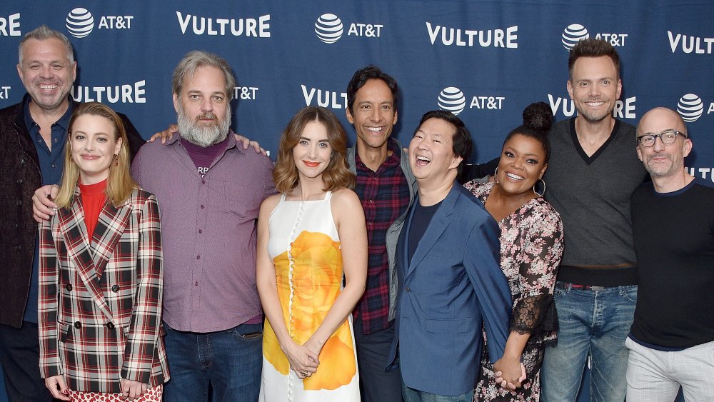 Chris McKenna, Gillian Jacobs, Dan Harmon, Alison Brie, Danny Pudi, Ken Jeong, Yvette Nicole Brown, Joel McHale, and Jim Rash at the Vulture Festival Los Angeles 2019