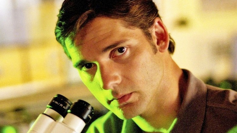 Bruce Banner using microscope