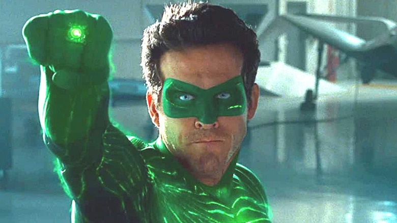 Ryan Reynolds holding up Green Lantern ring