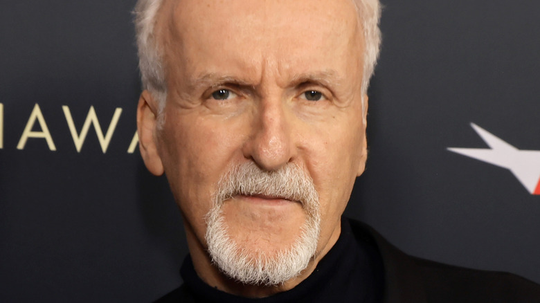 James Cameron posing on red carpet 