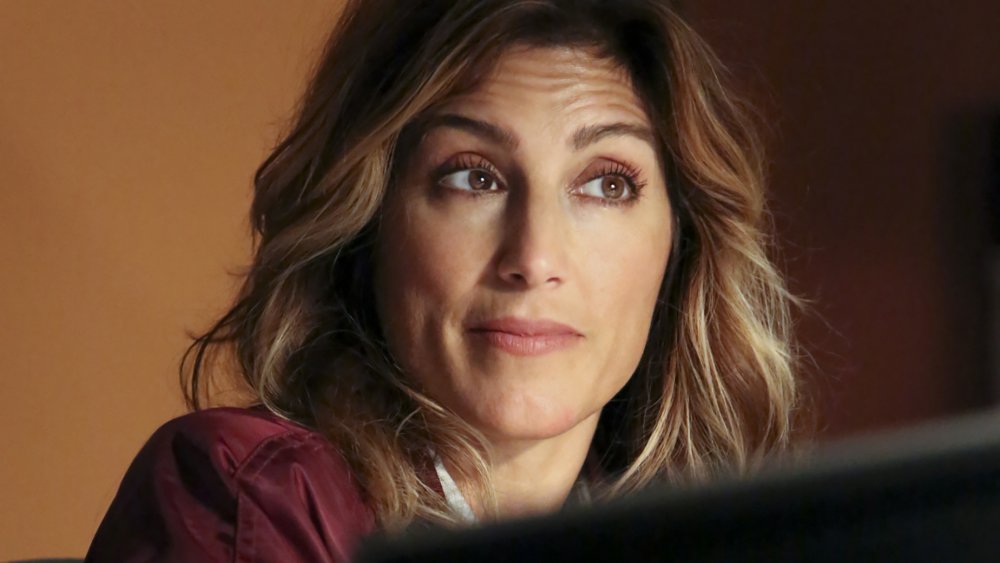 Jennifer Esposito raises her eyebrows questioningly as Special Agent Alex Quinn on NCIS