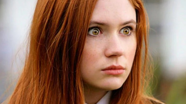 Karen Gillan staring bug-eyed as Amy Pond in Doctor Who