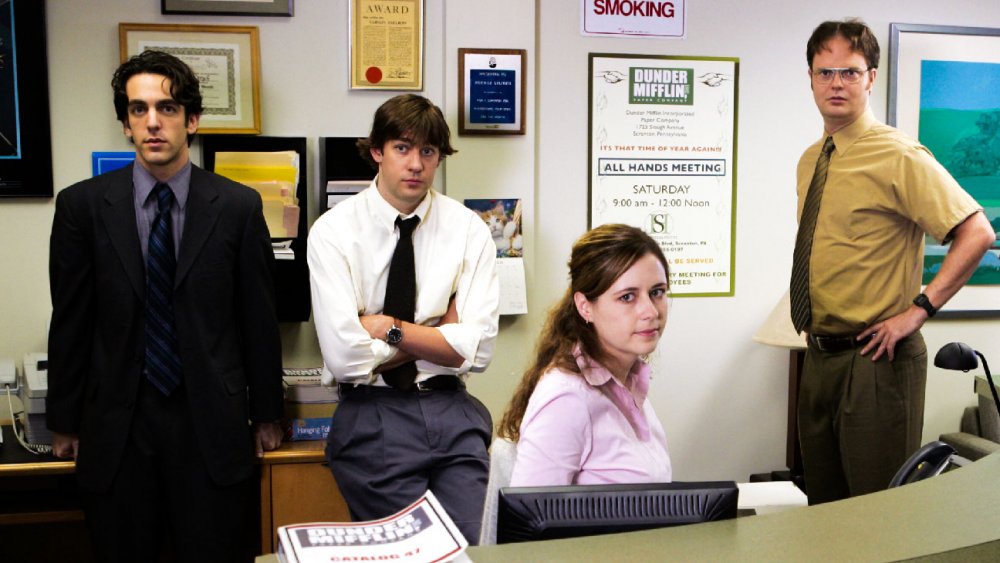 BJ Novak, John Krasinski, Jenna Fischer, and Rainn Wilson as Ryan, Jim, Pam and Dwight on The Office