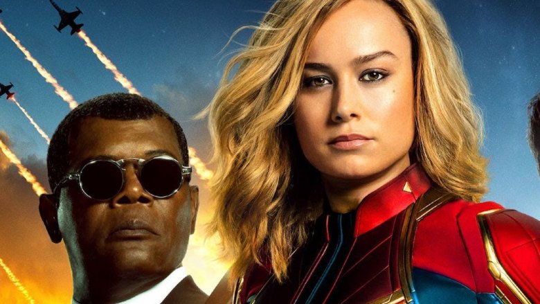 Captain Marvel poster Nick Fury Carol Danvers Yon-Rogg Samuel L. Jackson Brie Larson Jude Law