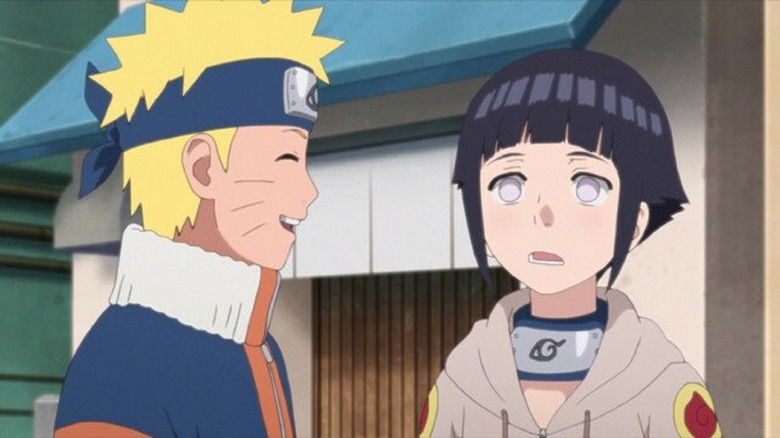 Young Naruto smiling and young Hinata 
