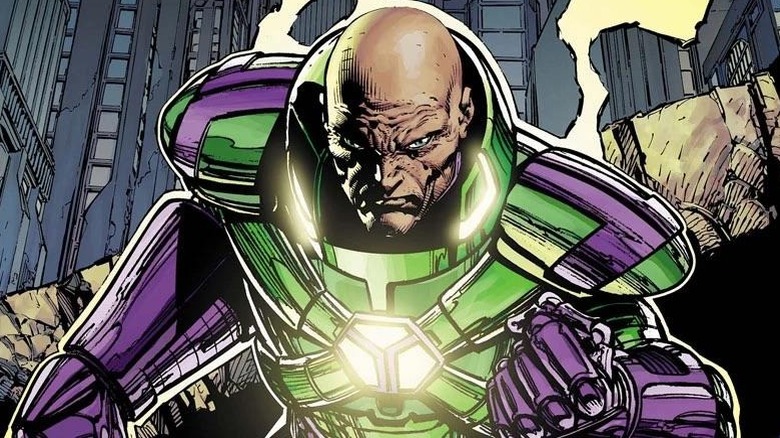 Lex Luthor wearing his custom warsuit