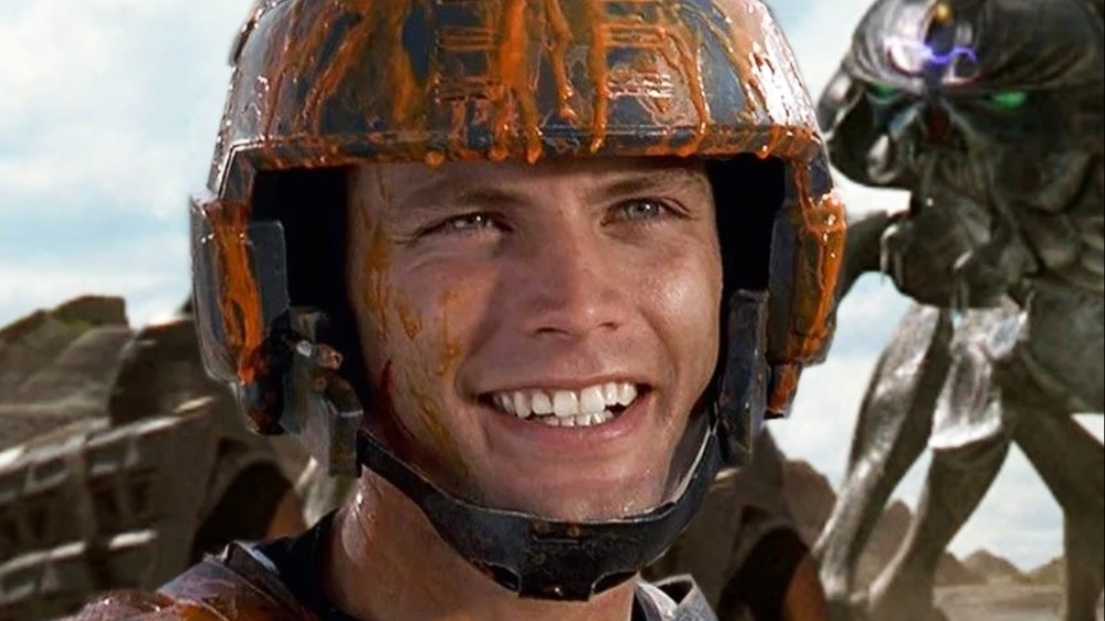 Casper Van Dien as Rico Starship Troopers orange gunk on helmet