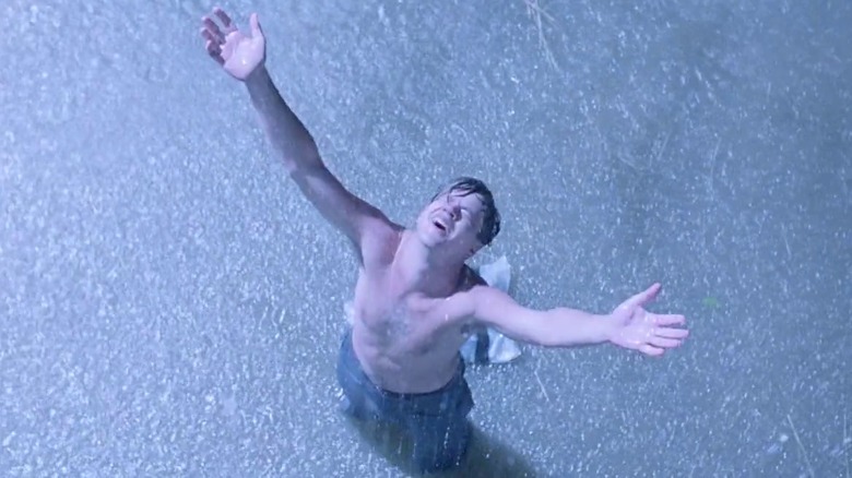 Tim Robbins as Andy Dufresne finally escapes prison in The Shawshank Redemption