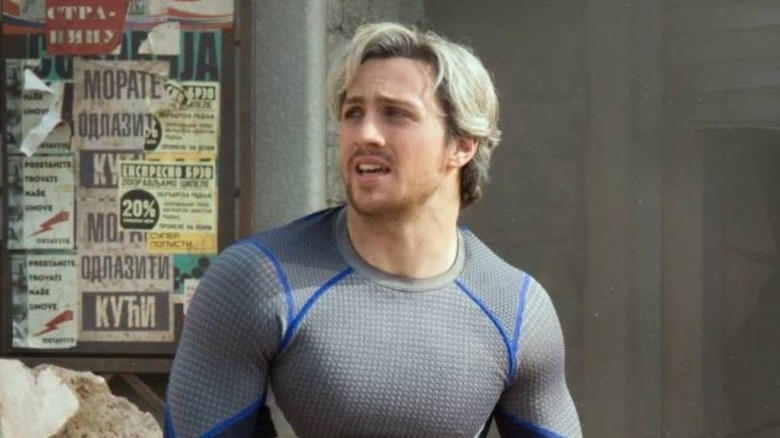Quicksilver looks around in distress in "Avengers: Age of Ultron" (2015)