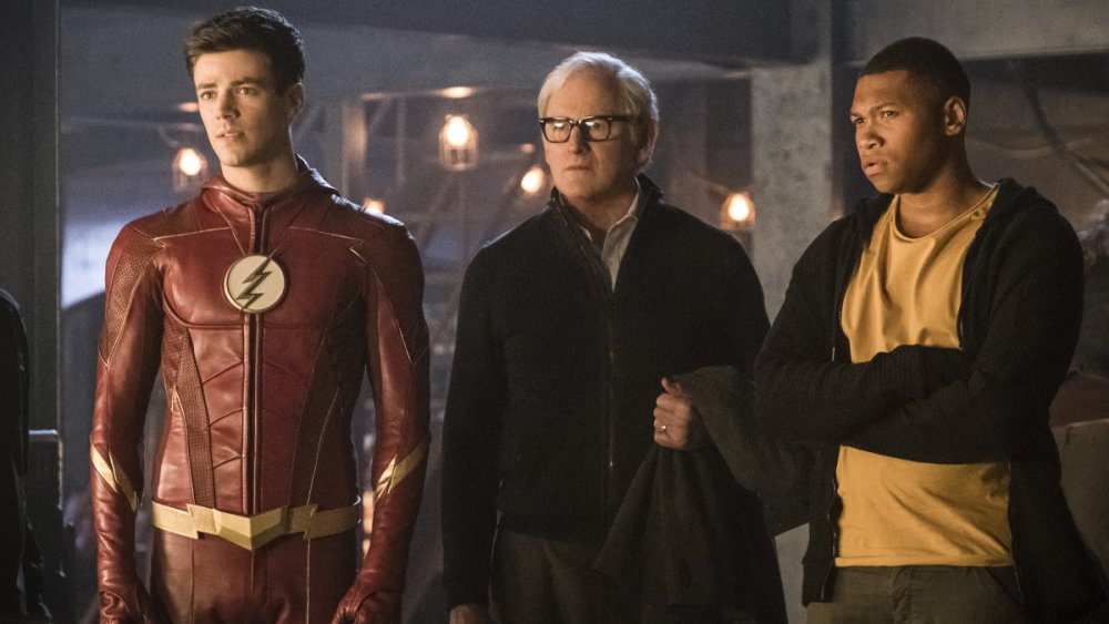 Grant Gustin, Victor Garber, and Keinyan Lonsdale in The Flash