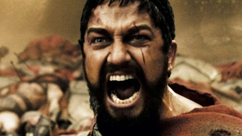 Leonidas yelling a battle cry