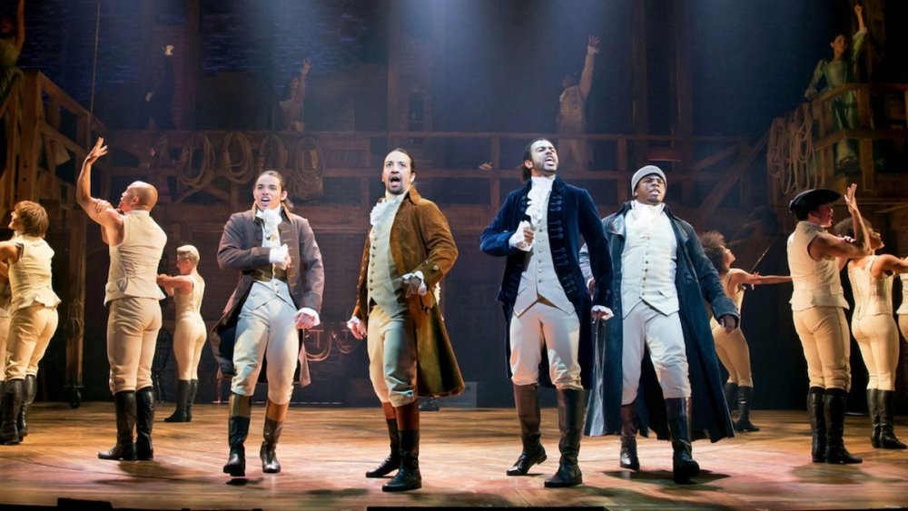 The cast of Hamilton as seen in the filmed production on Disney+