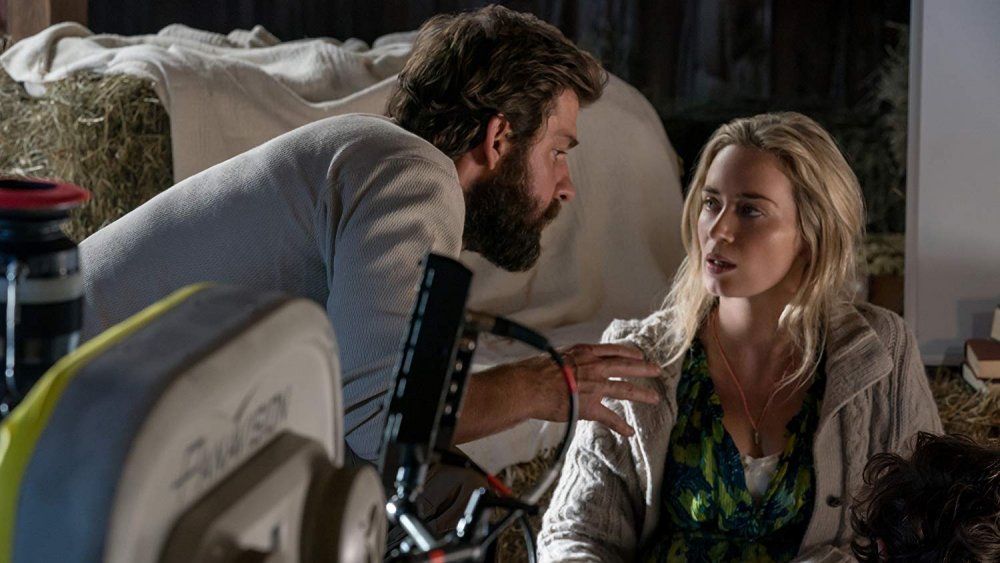 John Krasinski and Emily Blunt on the set of A Quiet Place